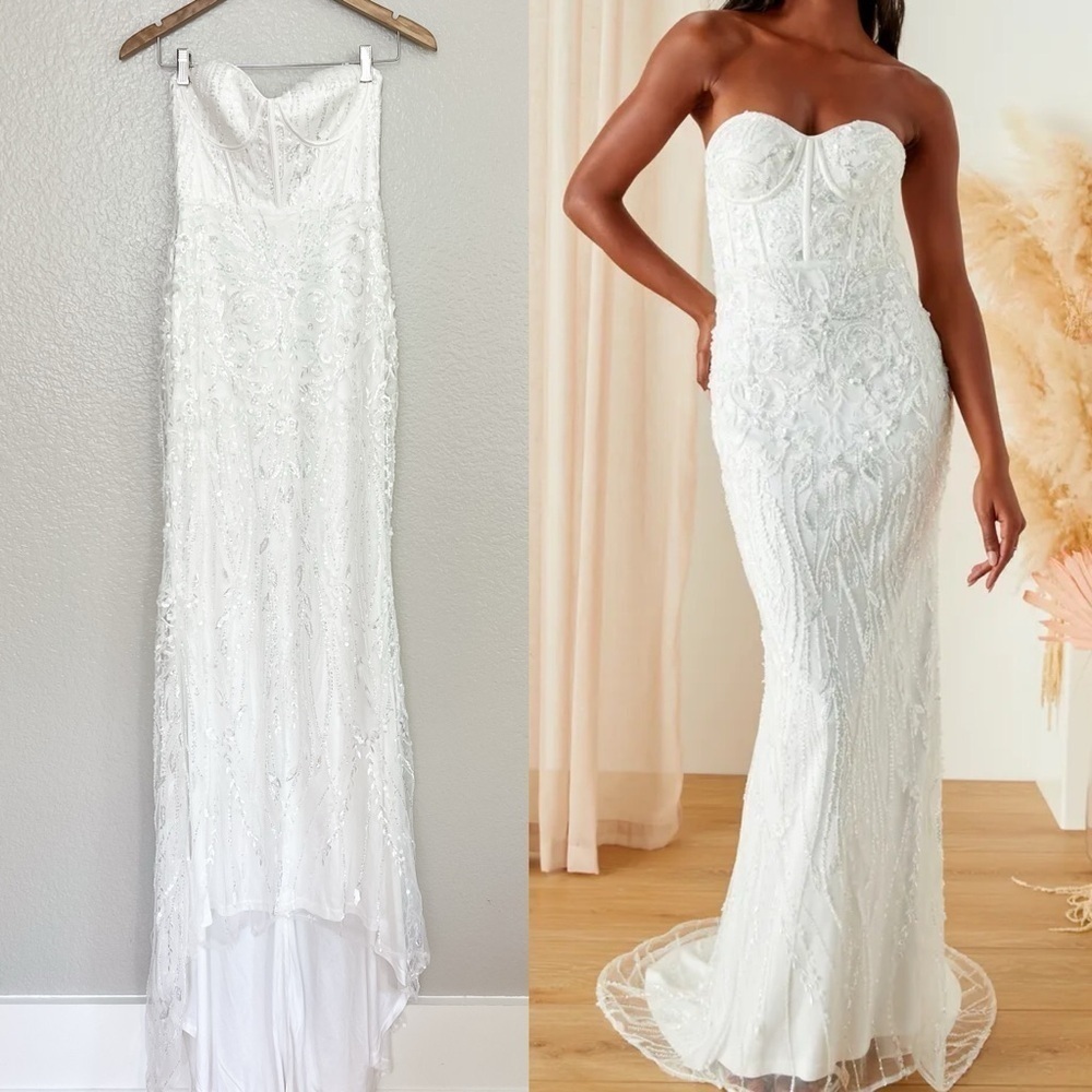 Profound Romance White Sequin Embroidered Bustier Maxi Dress